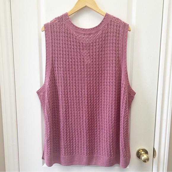 Penningtons Sleeveless Crochet Cotton Sweater Tank with Ribbed Bands Pink 4X NWT - Picture 6 of 15
